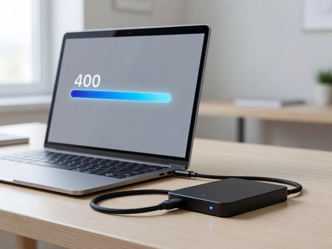 External hard drive connected to a laptop