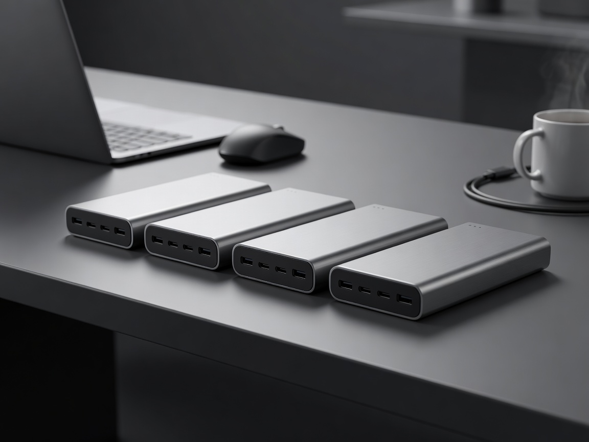 High capacity power banks on a desk